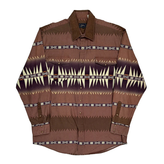 Vintage Unbranded Patterned Shirt - XL Brown Cotton