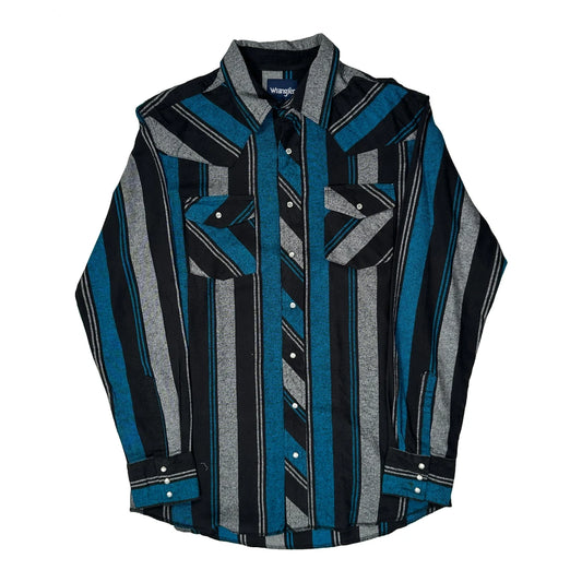 Wrangler Striped Flannel Shirt - Large Blue Cotton
