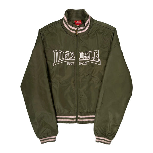 Age 14 Lonsdale Spellout Bomber Jacket - Medium Green Polyester