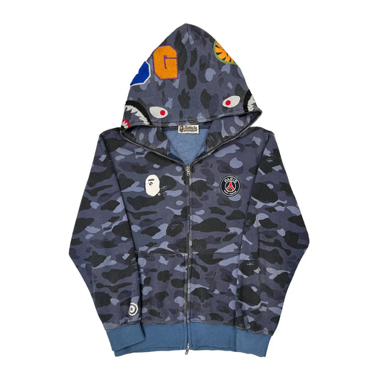 Psg A Bathing Ape Camo Shark Hoodie - Large Blue Cotton