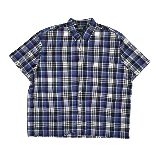Polo By Ralph Lauren Checked Short Sleeve Shirt - XL Blue Cotton