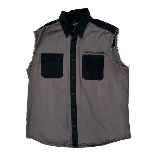 Skull Logo On Back Harley Davidson Graphic Shirt - XL Grey Cotton