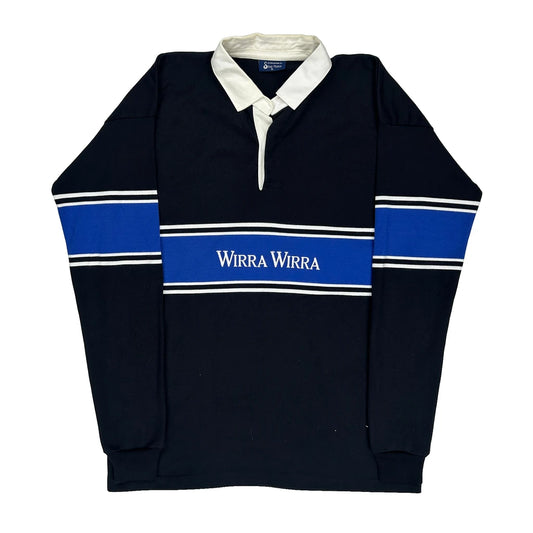 Wirra Silver Fleece Striped Rugby Shirt - XL Black Cotton