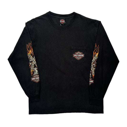 Milwaukee Harley Davidson Graphic Long Sleeve T-Shirt - Large Black Cotton
