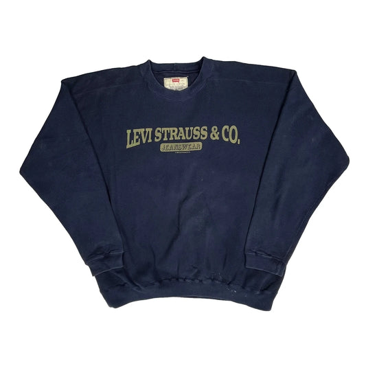 Vintage Levis Spellout Sweatshirt - XL Navy Cotton