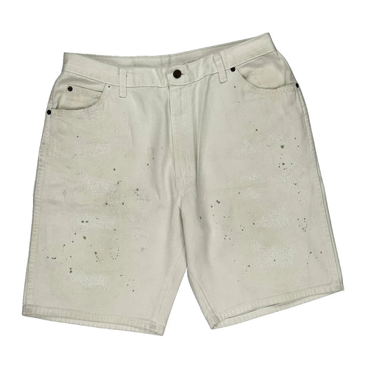 Paint Splattered Unbranded Denim Shorts - 35W 10L Cream Cotton