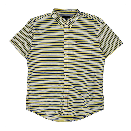 Tommy Hilfiger Striped Short Sleeve Shirt - 2XL Yellow Cotton