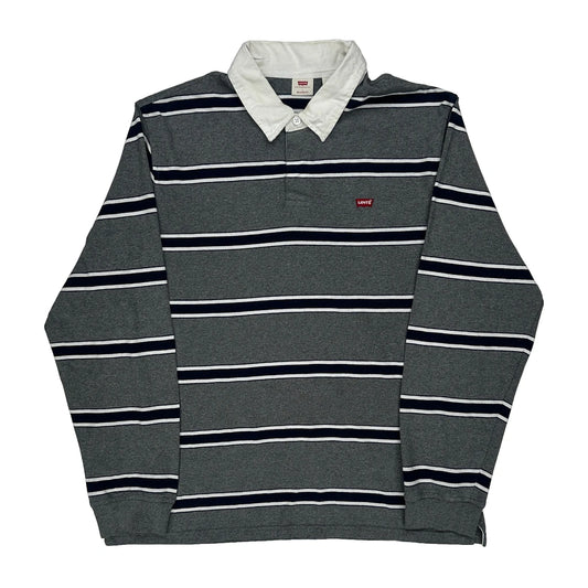 Levis Striped Rugby Shirt - Large Grey Cotton