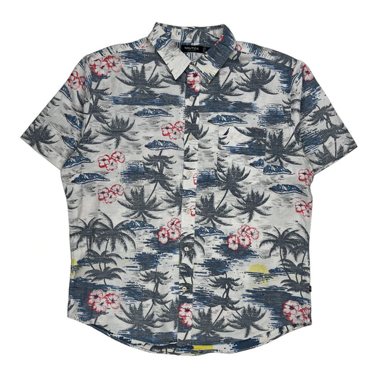 Nautica Floral Hawaiian Shirt - XL Grey Cotton Blend
