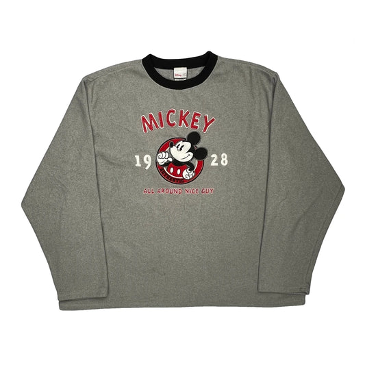 Mickey Mouse Disney Cartoon Long Sleeve T-Shirt - Large Grey Polyester