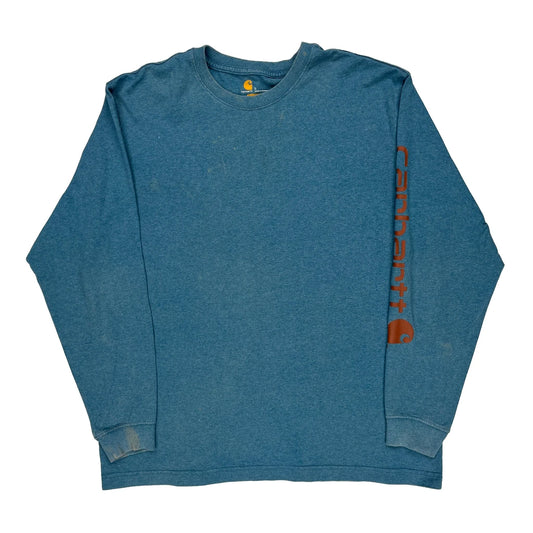 Carhartt Long Sleeve T-Shirt - Large Blue Cotton