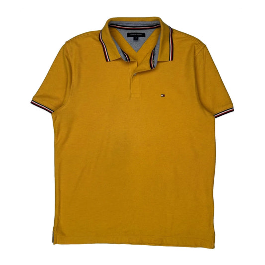 Tommy Hilfiger Striped Polo Shirt - Large Yellow Cotton