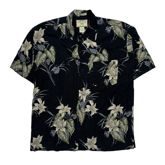 Hibiscus Floral Hawaiian Shirt - Medium Black Viscose