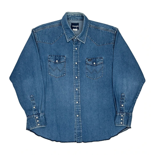 Vintage Wrangler Denim Shirt - 2XL Blue Cotton