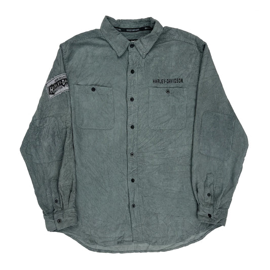Genuine Motorclothes Harley Davidson Corduroy Shirt - XL Grey Polyester Blend