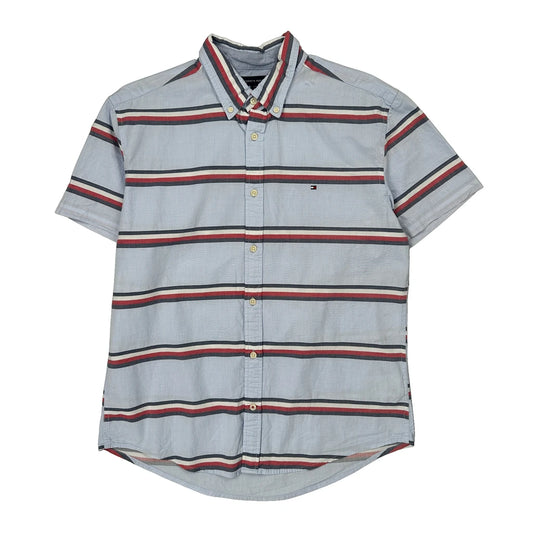 Tommy Hilfiger Striped Short Sleeve Shirt - Large Blue Cotton