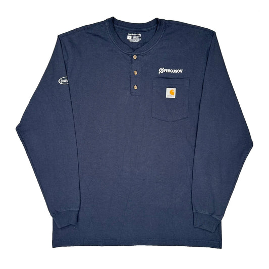 Carhartt Long Sleeve T-Shirt - Large Navy Cotton