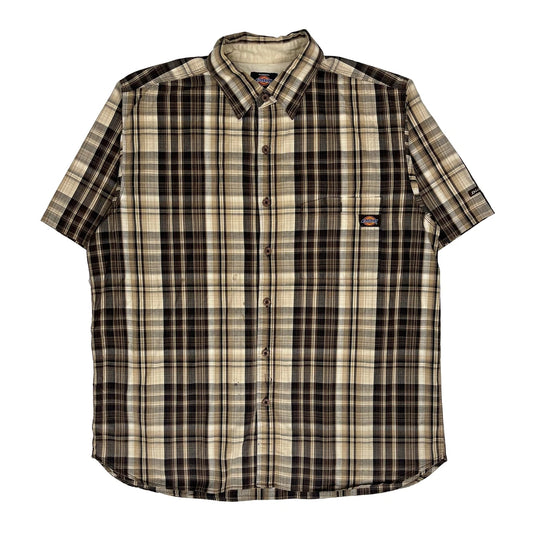 Dickies Checked Short Sleeve Shirt - XL Brown Cotton