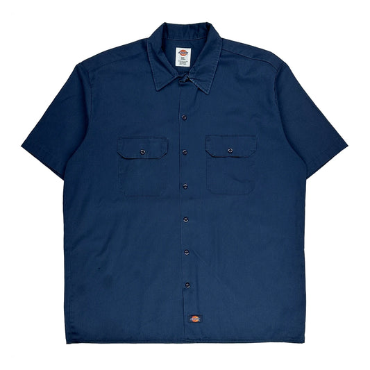 Vintage Dickies Short Sleeve Shirt - XL Blue Polyester Blend