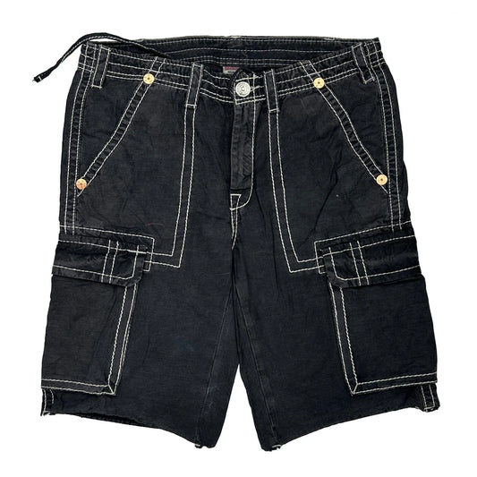 True Religion Contrast Stitch Cargo Shorts - 33W 11L Black Cotton