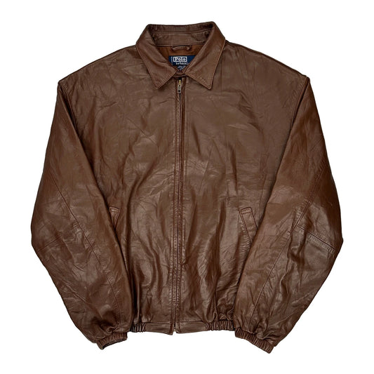 Harrington Polo By Ralph Lauren Leather Jacket - Large Brown Leather