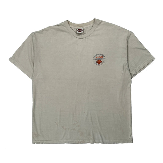 Vintage Zion Harley-Davidson Shop Harley Davidson Graphic T-Shirt - 2XL Cream Cotton
