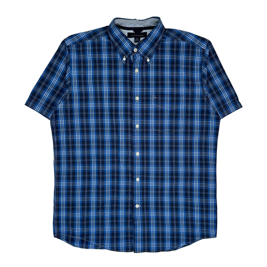 Vintage Tommy Hilfiger Checked Short Sleeve Shirt - Medium Blue Cotton