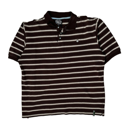 South Pole Striped Polo Shirt - XL Brown Cotton