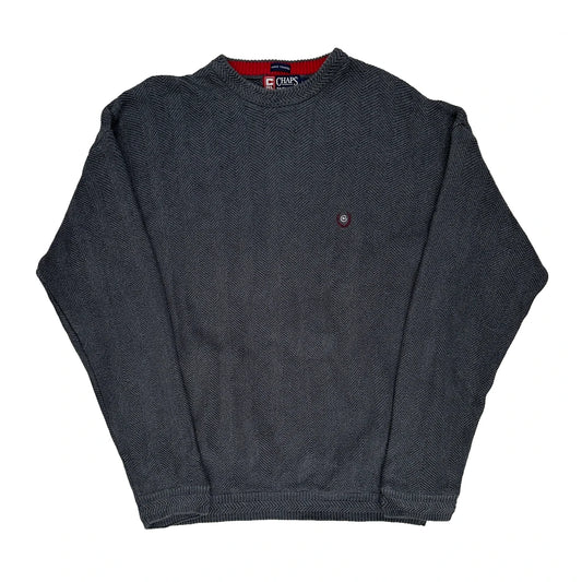 90S Hand Framed Chaps Ralph Lauren Herringbone Jumper - Large Grey Cotton
