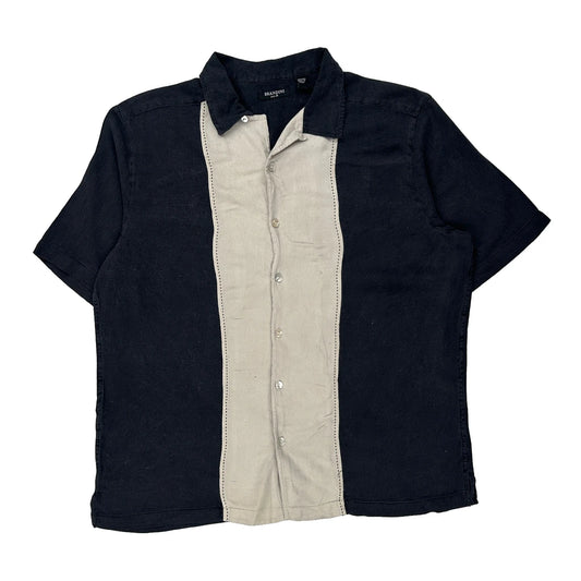 Brandini Contrast Stitch Hawaiian Shirt - Large Beige Silk