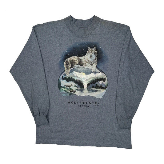 Wolf Country Alaska Signal Sports Single Stitch Long Sleeve T-Shirt - XL Grey Cotton