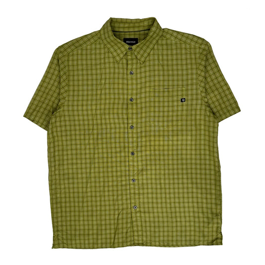 Marmot Checked Short Sleeve Shirt - Large Green Nylon