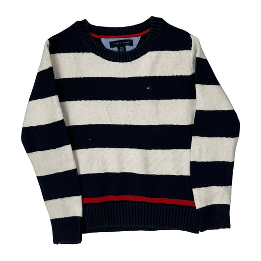 Vintage Age 6-7 Tommy Hilfiger Striped Jumper - Small Navy Cotton