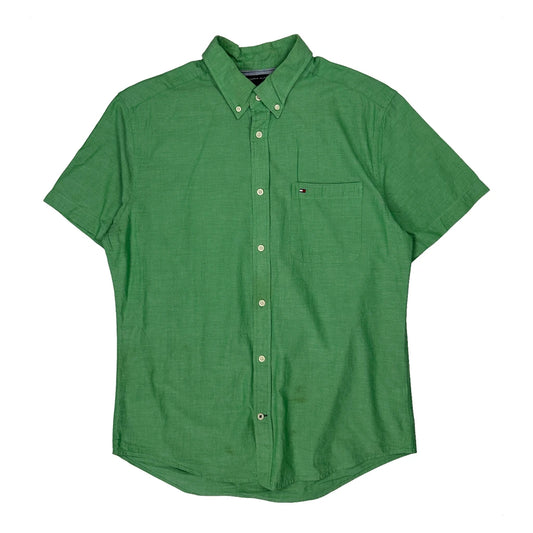 Tommy Hilfiger Short Sleeve Shirt - Large Green Cotton