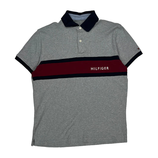 Tommy Hilfiger Striped Polo Shirt - Medium Grey Cotton
