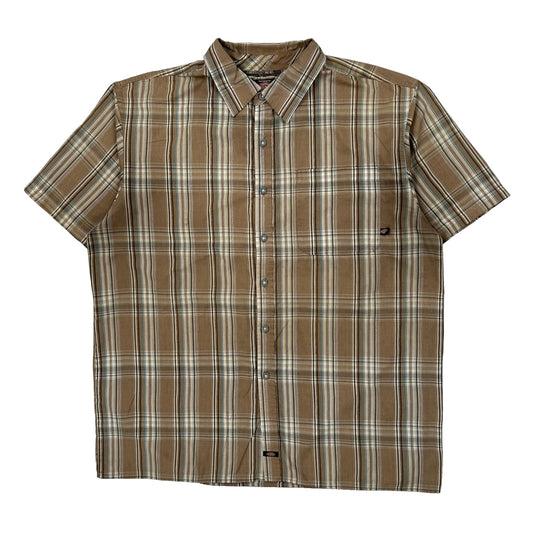 Dickies Checked Short Sleeve Shirt - XL Brown Cotton Blend