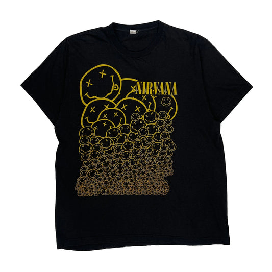 Smiley Face Logo Nirvana Band T-Shirt - Medium Black Cotton