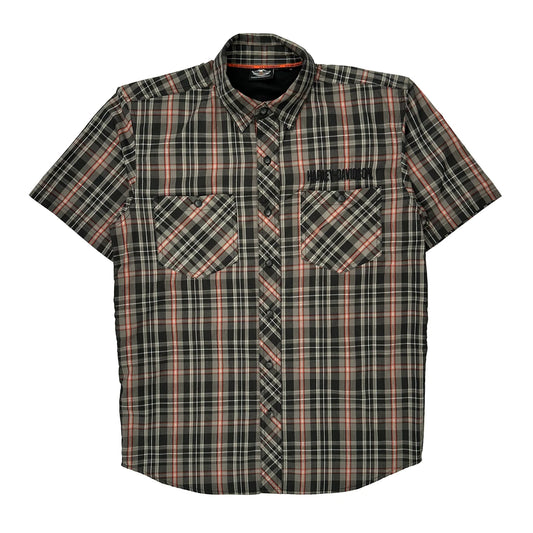 Vintage Genuine Motorclothes Harley Davidson Checked Short Sleeve Shirt - Medium Black Cotton