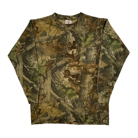Vintage Made In USA Rugged Wear Wrangler Camo Long Sleeve T-Shirt - Medium Camo Cotton