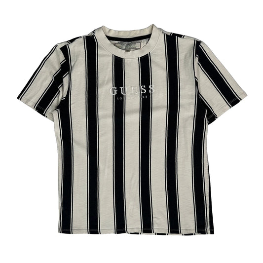 Vintage Guess Striped T-Shirt - Medium Black & White Cotton