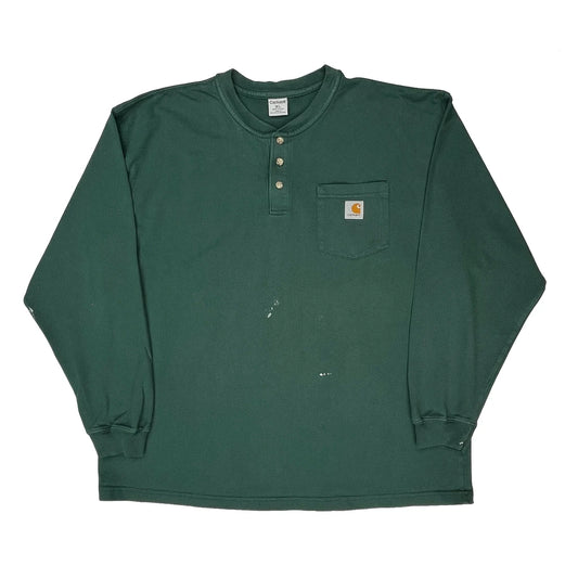 Carhartt Henley Long Sleeve T-Shirt - XL Green Cotton