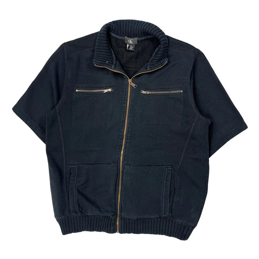Calvin Klein Zip Up - Large Navy Cotton Blend