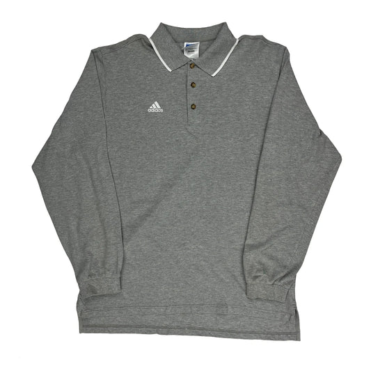 Adidas Long Sleeve Polo Shirt - XL Grey Cotton