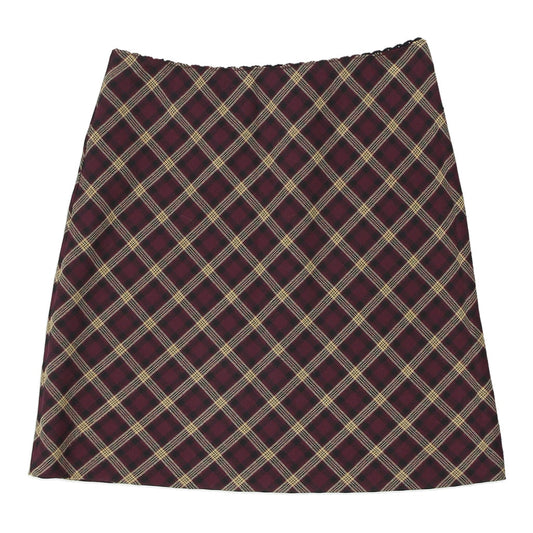 Vintage Unbranded Checked Mini Skirt - Small Burgundy Polyester