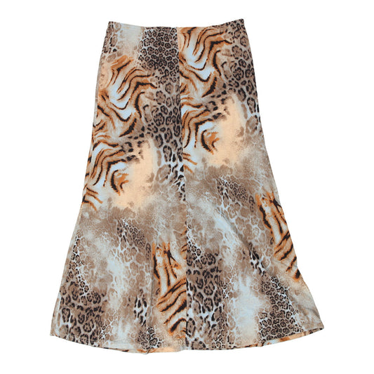 Vintage Unbranded Animal print Midi Skirt - 32W UK 12 Brown Cotton