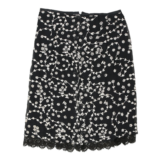 Vintage Unbranded Floral Midi Skirt - 27W UK 8 Black Viscose