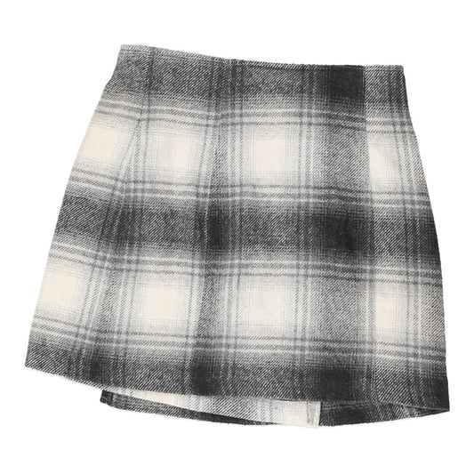 Vintage Cellophane Checked Mini Skirt - 25W UK 6 Grey Wool Blend