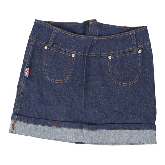 Vintage Updown Mini Denim Skirt - 26W UK 6 Blue Cotton