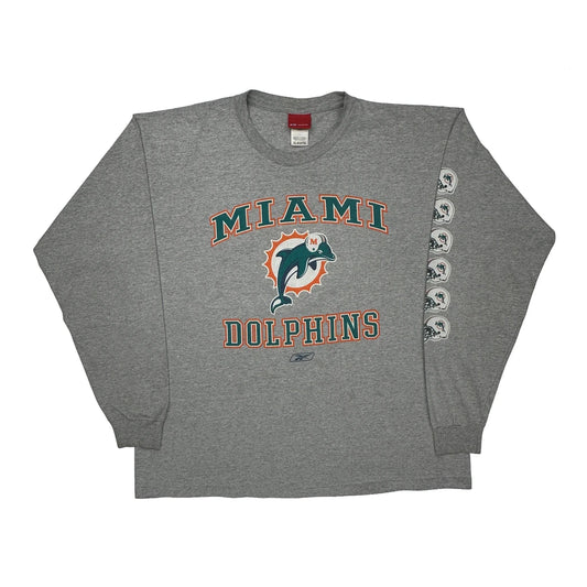 Miami Dolphins Reebok Nfl Long Sleeve T-Shirt - XL Grey Cotton