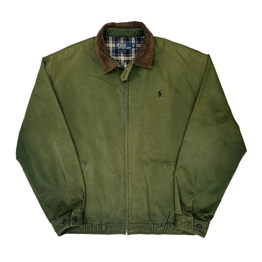 Vintage Polo By Ralph Lauren Checked Harrington Jacket - Large Green Cotton